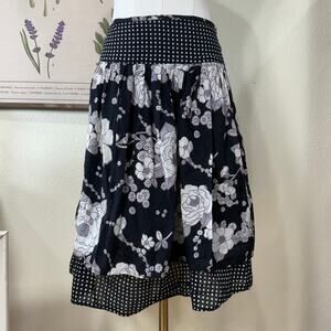 Vtg 90s Y2k Black White Floral Polka Dot Tiered Skirt Whimsy Twee Gothabilly S M